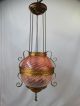 19thc Antique Victorian Pink Opalescent Old Art Glass Pull Down Hanging Oil Lamp Chandeliers, Fixtures, Sconces photo 1