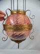 19thc Antique Victorian Pink Opalescent Old Art Glass Pull Down Hanging Oil Lamp Chandeliers, Fixtures, Sconces photo 2