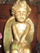 Vintage French Cottage Gold Gilt Chalkware Statue Figural Sitting Cherub Putti Other Antique Architectural photo 3