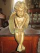 Vintage French Cottage Gold Gilt Chalkware Statue Figural Sitting Cherub Putti Other Antique Architectural photo 4