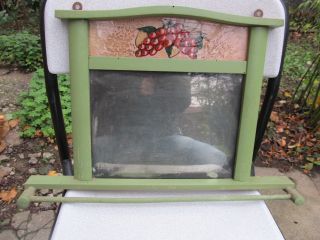 Antique Primitive Hand Carved Wooden Wall Hanging Mirror Green Painted photo