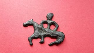 Rare Ancient Viking Bronze Horse And Warrior Pendant 9th - 11th Century A.  D. photo