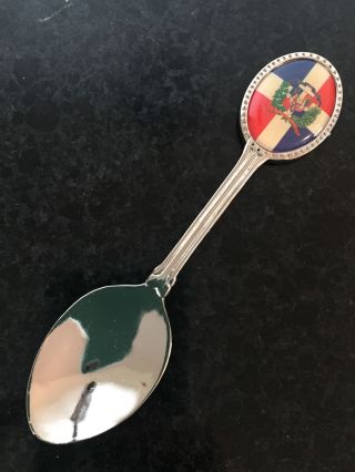 Dominican Republic Silver Souvenir Spoon,  Enamel Coat Of Arms Collectible photo