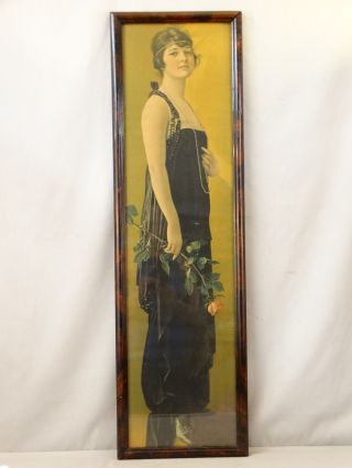 Antique Art Deco Flapper Girl Rouring 1920 ' S Rose Litho Lady Portrait Lithograph photo