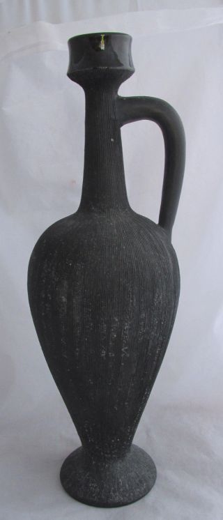 Mid Century Modern Mcm Italy Raymor Art Pottery Black Fluted Tall Ewer Vase photo