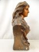 19thc Antique Art Nouveau Mignon Bronzed Figural Terracotta Old Lady Bust Statue Art Nouveau photo 4