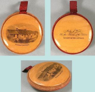 Antique Mauchline Ware Pin Cushion / Disc Circa 1880 Burn ' S Cottage photo