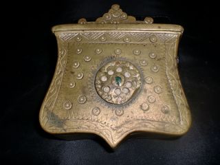 Antique Ethnicturkishgreekottoman Brass Ammo Cartridge Belt Box Stone Price Re photo
