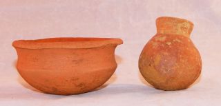 Pre - Columbian Clay Bowl And Seed Pot photo