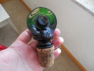 Vtg Antique 4,  5  Forest Green Corck Decanter Bottle Glass Stopper Depression photo