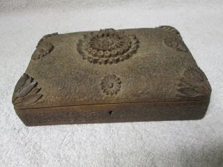 Vintage Indian,  Asian Carved Wooden Wood Box,  Humidor - Lock - No Key,  Folk,  Tramp Art photo
