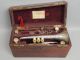 Antique 19c Antoine Courtois Cornet Horn In Orig Rosewood Veneer Case Brass photo 2