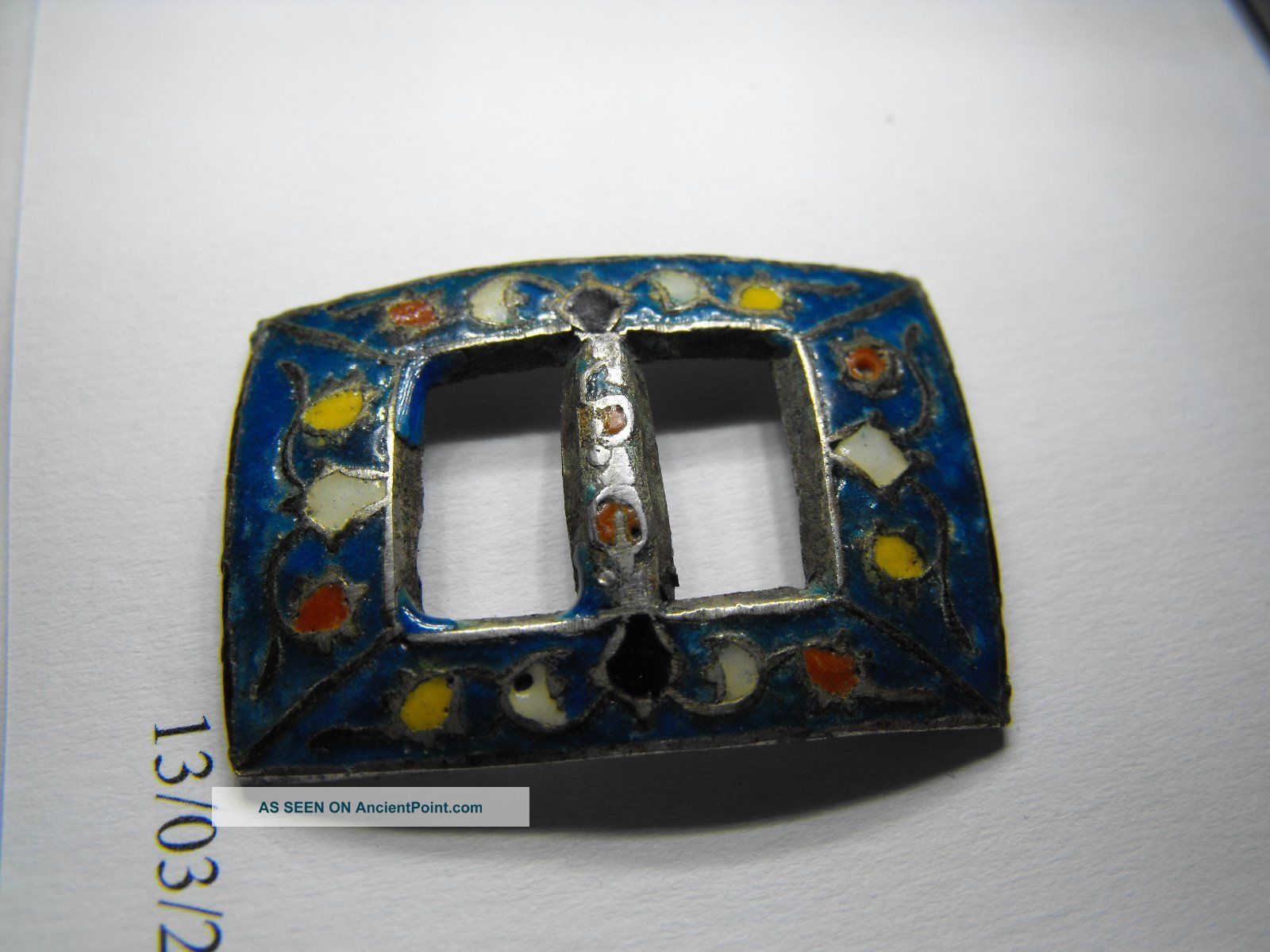 Chinese White Metal And Enamel Buckle Metal Detecting Find British photo