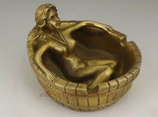 Beautifully Chinese Copper Handwork Carving Bath Ashtray Statue photo