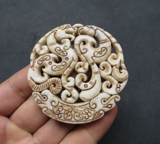 Old Chinese White Jade Hand - Carved Dragon And Phoenix Amulet Pendants N07 photo
