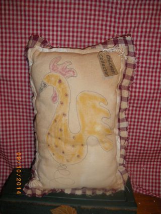 Primitive Chicken On Spring Accent Pillow With Tag 