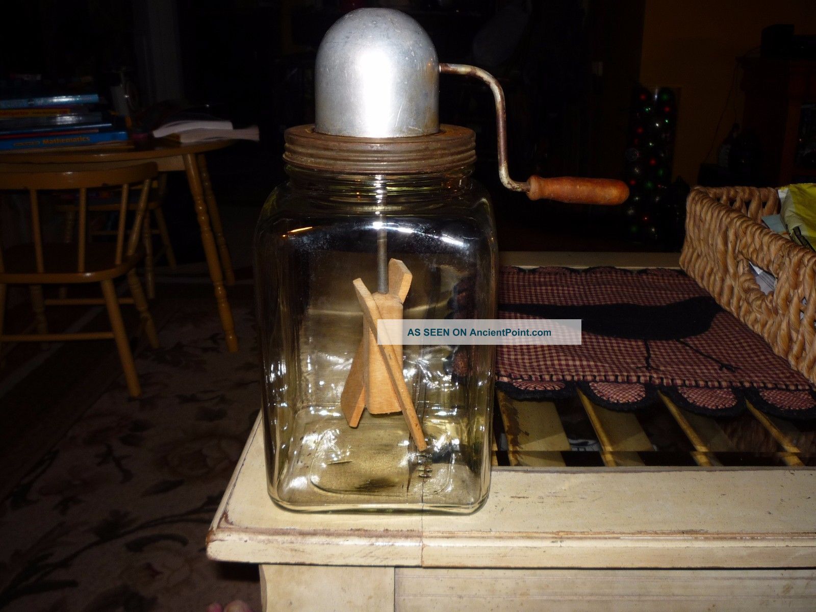 Vintage Crank 1 Gallon Glass Butter Churn Primitives photo