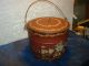 Antique Tin Red Pale Canister Toleware Handpainted Flowers Signed B.  C.  P Primitives photo 1