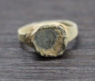 Ancient Roman Ring With Ancient Glass.  Full Desert Patina photo