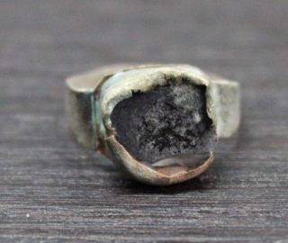 Ancient Roman Bronze Ring Plated Silver With Ancient Glass photo