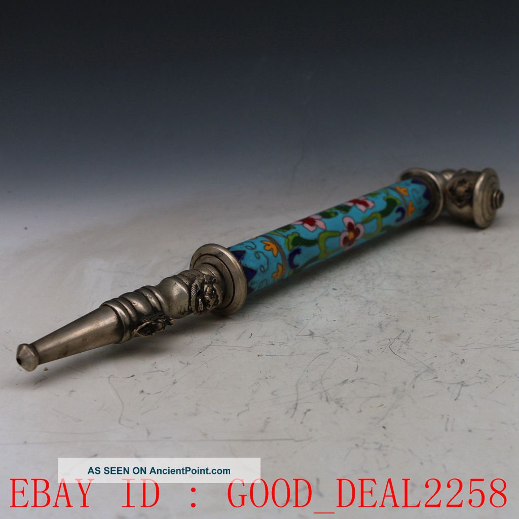 Collectible Decorated Cloisonne Handwork Flower Smoking Pipe 3 Other Antique Chinese Statues photo