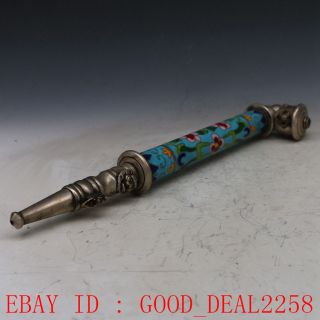 Collectible Decorated Cloisonne Handwork Flower Smoking Pipe 3 photo