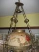 Gorgeous Victorian Hanging Library Oil Lamp Reverse Paint Rose 14 