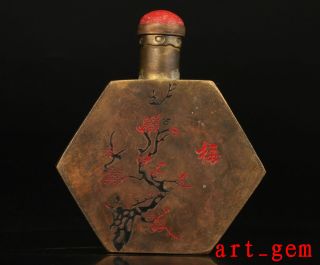 Chinese Vintage Old Hand Real Brass Sculpture Plum Snuff Bottle Royalty photo