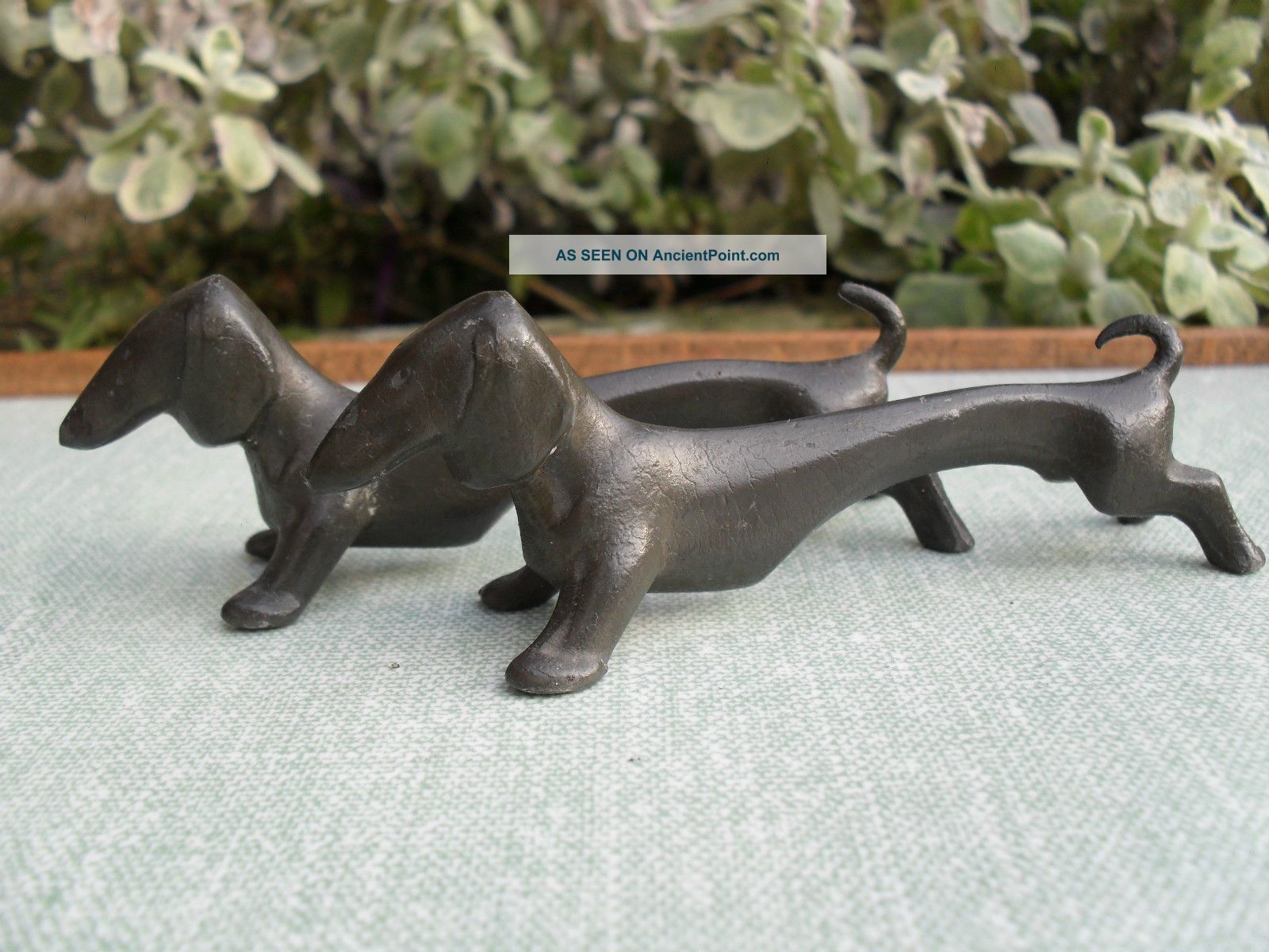 Antique Pair Kayserzinn Dachshund Dog Knife Rests Art Nouveau Pewter Art Nouveau photo