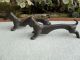 Antique Pair Kayserzinn Dachshund Dog Knife Rests Art Nouveau Pewter Art Nouveau photo 3