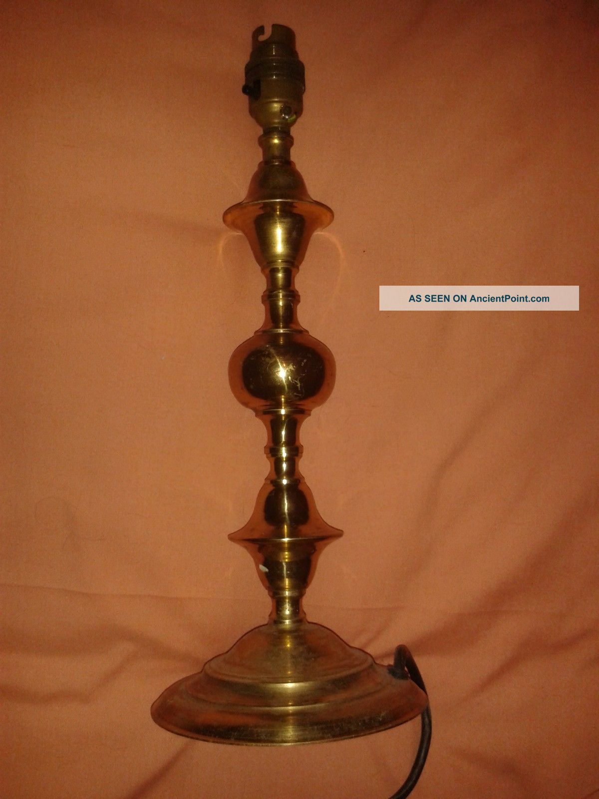 Impressive Vintage 12 Inch Solid Brass Electric Dual Pin Table Lamp 20th Century photo