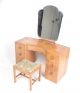 Art Deco Dressing Table And Stool French Kneehole Twin Pedestal Walnut 1930s Vin 20th Century photo 1