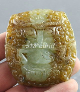 Antique Chinese Aristocratic Wearing Old Jade Grimace Pendant H925 photo