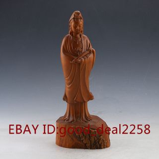 Chinese Boxwood Wood Hand - Carved Kwan - Yin Statue photo