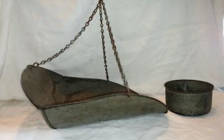 Antique Hanging Scale Scoop Tray W/ Chain & 1 Qt.  Nyc Round Scoop photo