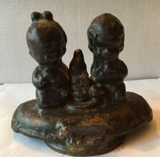 Vintage Metal Copper Toy Factory Mold - Boy And Girl Praying photo