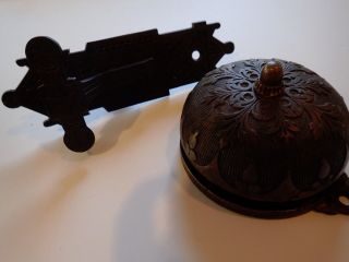 Antique Eastlake Brass Mechanical Doorbell & Bluebird Pull 1876 & 1882 photo