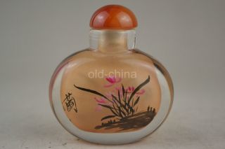 Collectible Decorate Handwork Old Glass Inwall Painting Flower Snuff Bottle photo