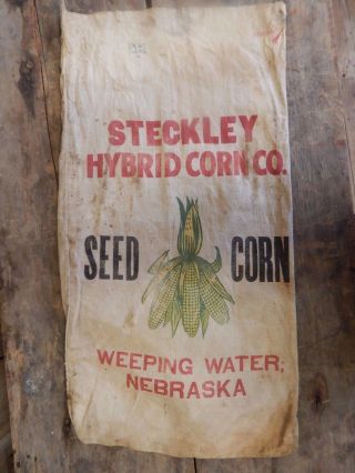 Vintage Steckley Hybrid Corn Cloth Advertising Sack Farm Feed & Seed 0919 photo