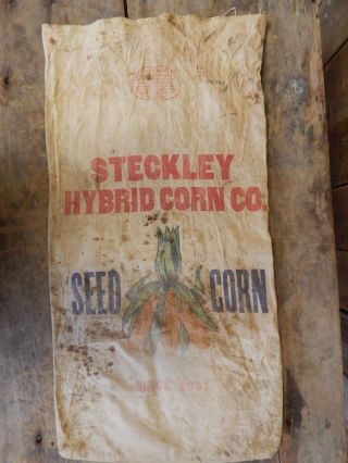 Vintage Steckley Hybrid Corn Cloth Advertising Sack Farm Feed & Seed 0911 photo