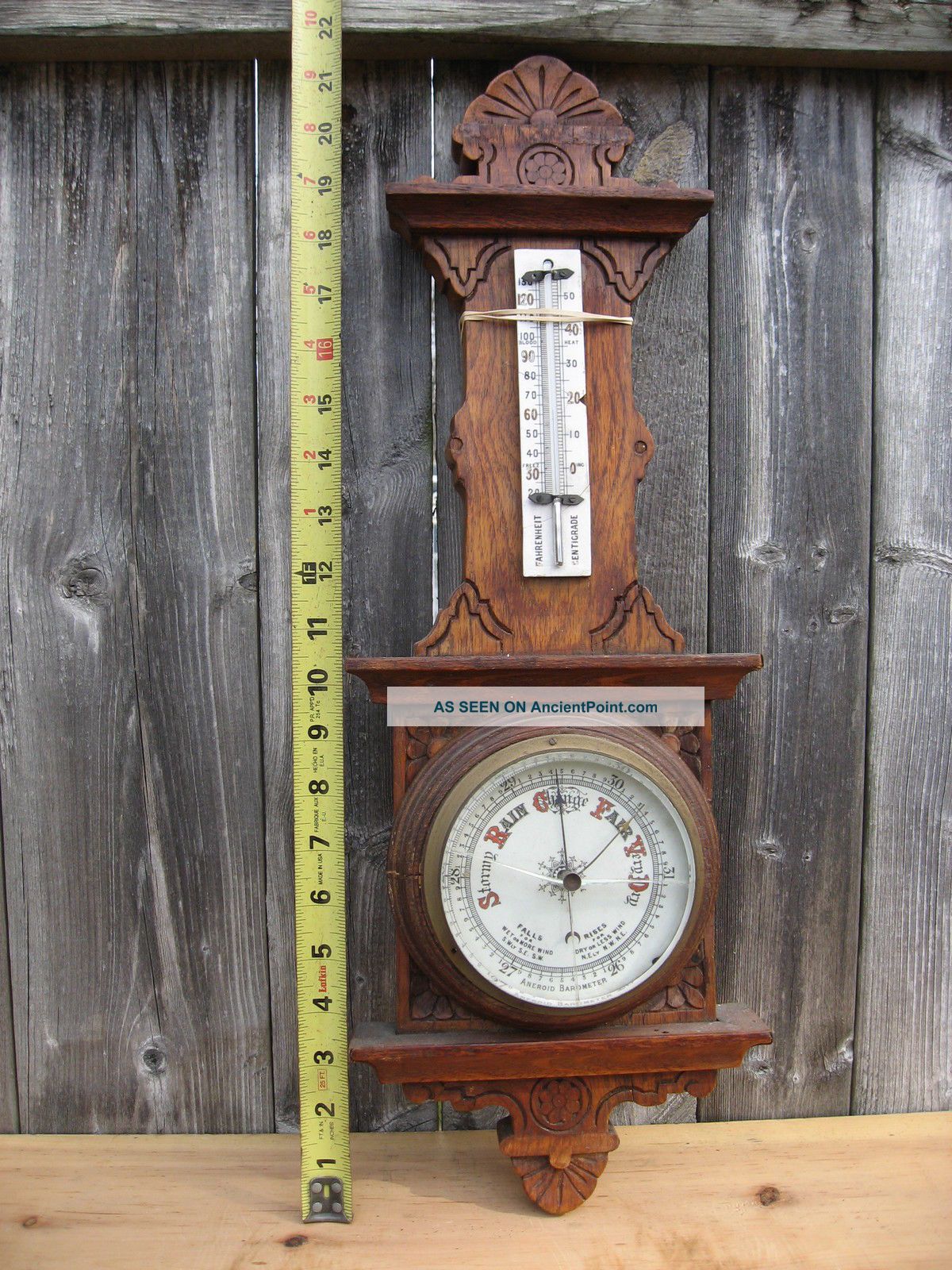 Antique Victorian Oak Wall Barometer Thermometer Restoration Project 1900 ' S Barometers photo