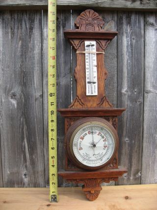Antique Victorian Oak Wall Barometer Thermometer Restoration Project 1900 ' S photo