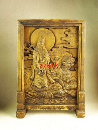 Collectible Chinese Old Rock Stone Hand Carved Kwan - Yin&child Statues Screen photo
