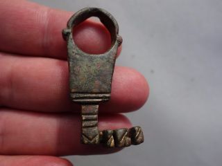 Ancient Roman Bronze Engraved Key photo