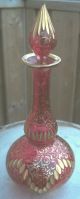 Moser Bohemian Art Nouveau Gilt Enameled Art Glass Cranberry Perfume Bottle 8.  25 Perfume Bottles photo 4