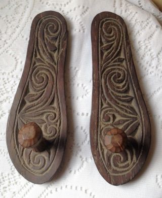 Antique Wooden Hand Carved Sandals / Pattens Paduka Footwear photo