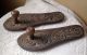 Antique Wooden Hand Carved Sandals / Pattens Paduka Footwear India photo 1