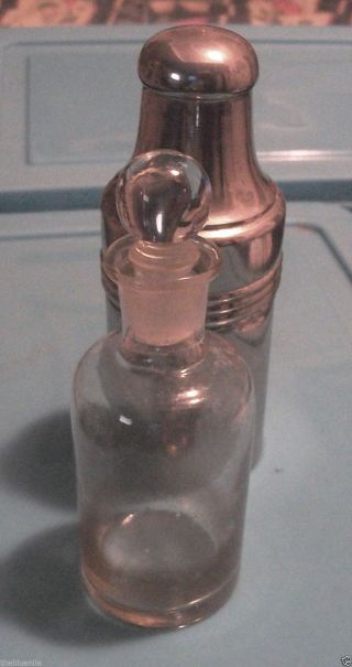 C.  1920 Art Deco Glass Perfume Apothecary Bottle & Stopper Silver Plated Flask photo