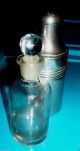 C.  1920 Art Deco Glass Perfume Apothecary Bottle & Stopper Silver Plated Flask Perfume Bottles photo 3