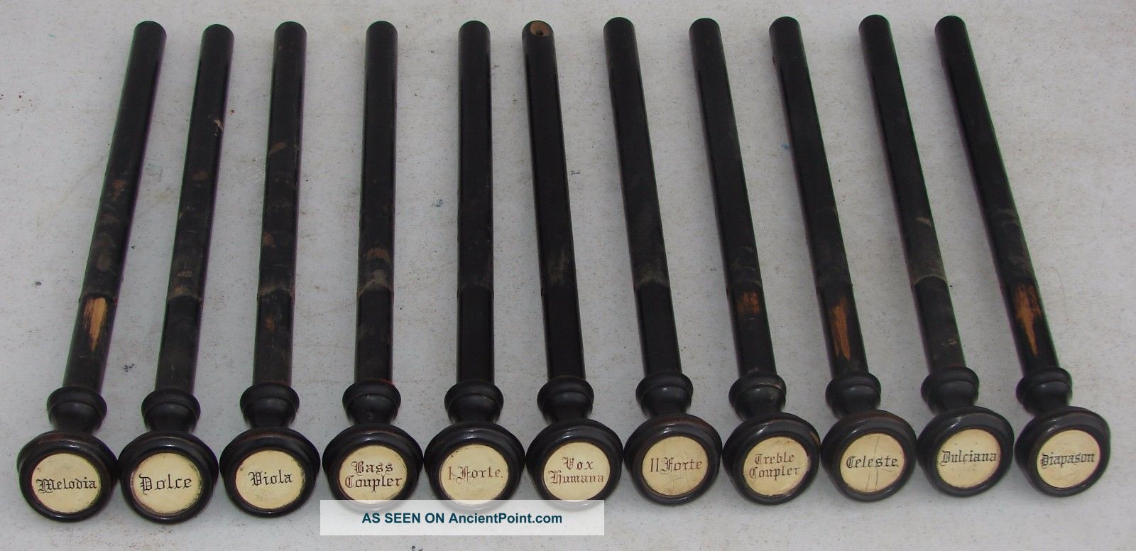 11 Wood Stop Pulls Knobs From Antique Farrand Votey Pump Organ Repurpose Crafts Keyboard photo